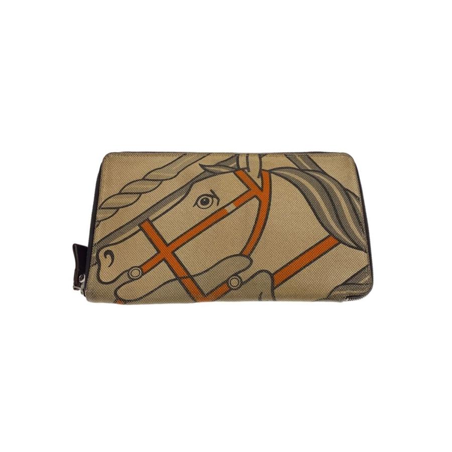 HERMES◇長財布/キャンバス/BEG/アニマル/レディース : セカンド
