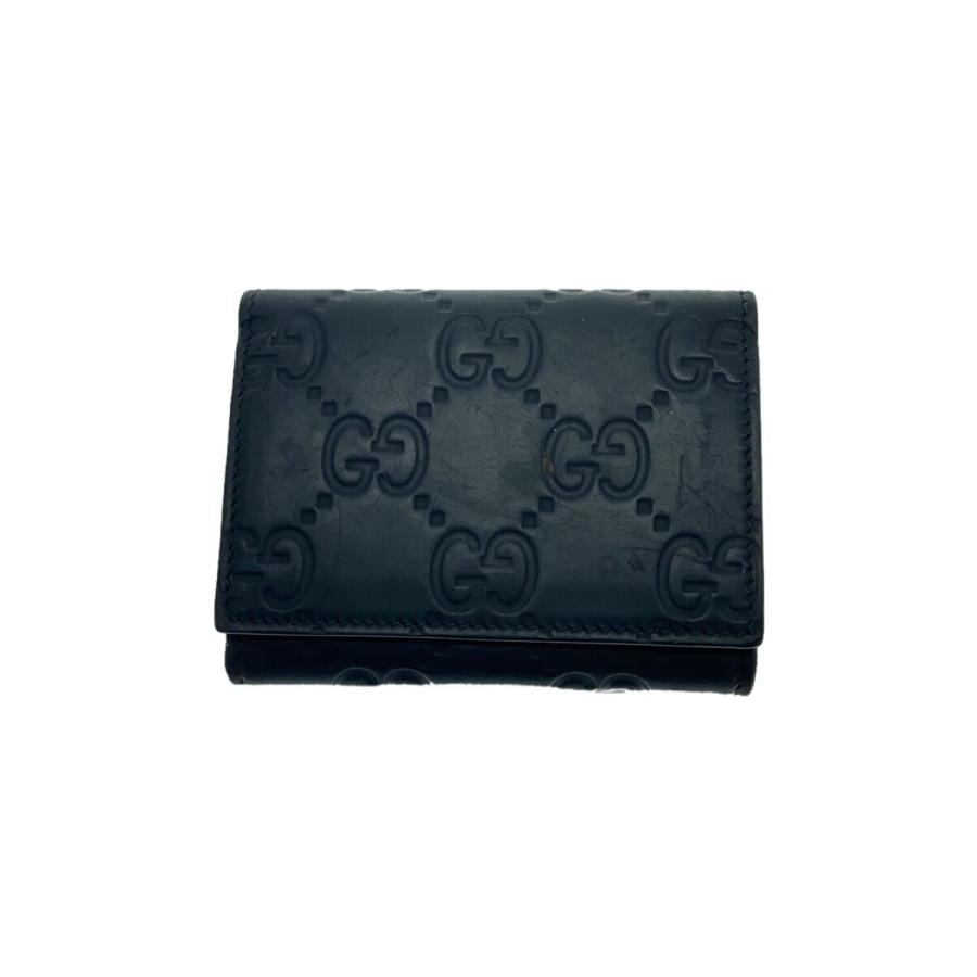 GUCCI 三つ折り財布 コンパクト シマ レザー 黒 GUCCI マイクログッチシマ折りたたみ財布ウォレット