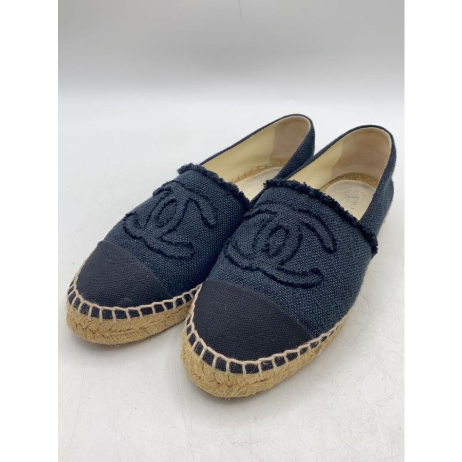 CHANEL◇エスパドリーユ/35/BLK/リネン/G29762/スリッポン/フラット 