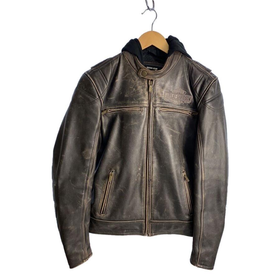 HARLEY DAVIDSON◇シングルライダースジャケット/--/レザー/BRW/無地
