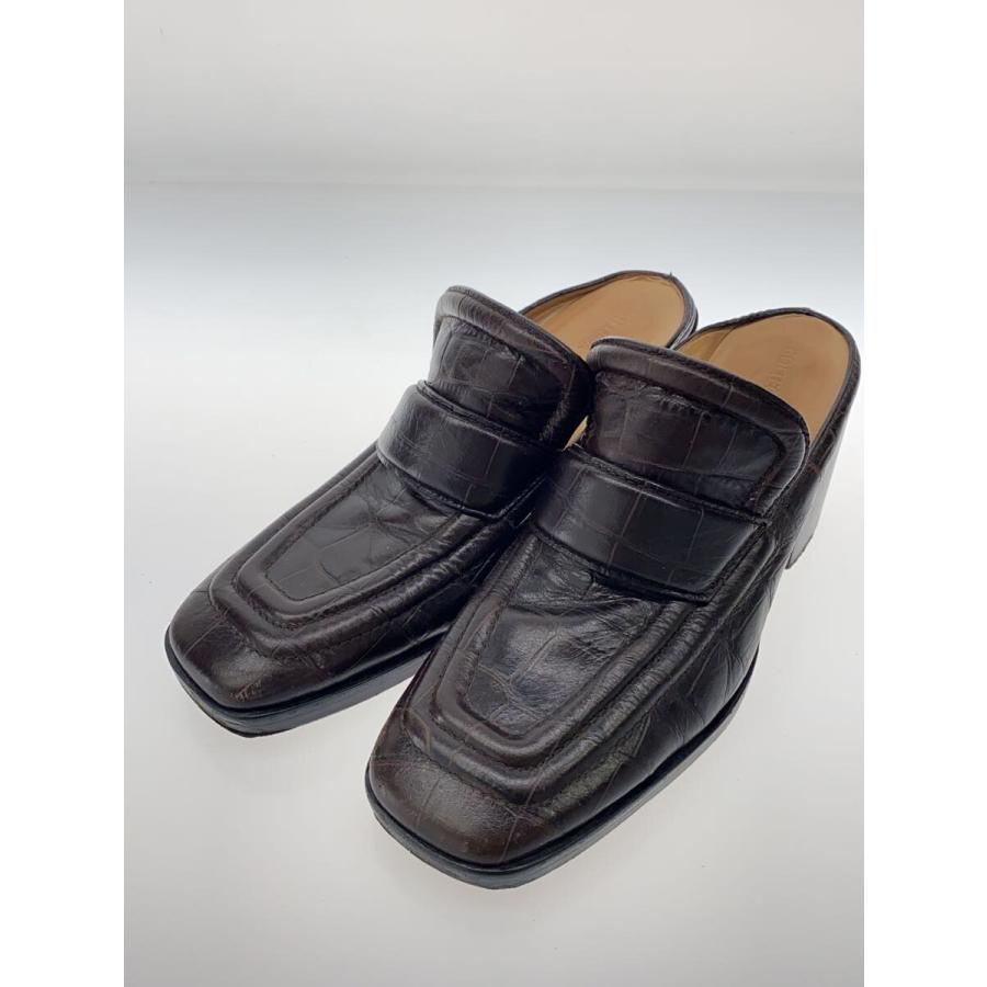 BOTTEGA VENETA◇ミュール/スクエアトゥクロコシューズ/34/BRW 
