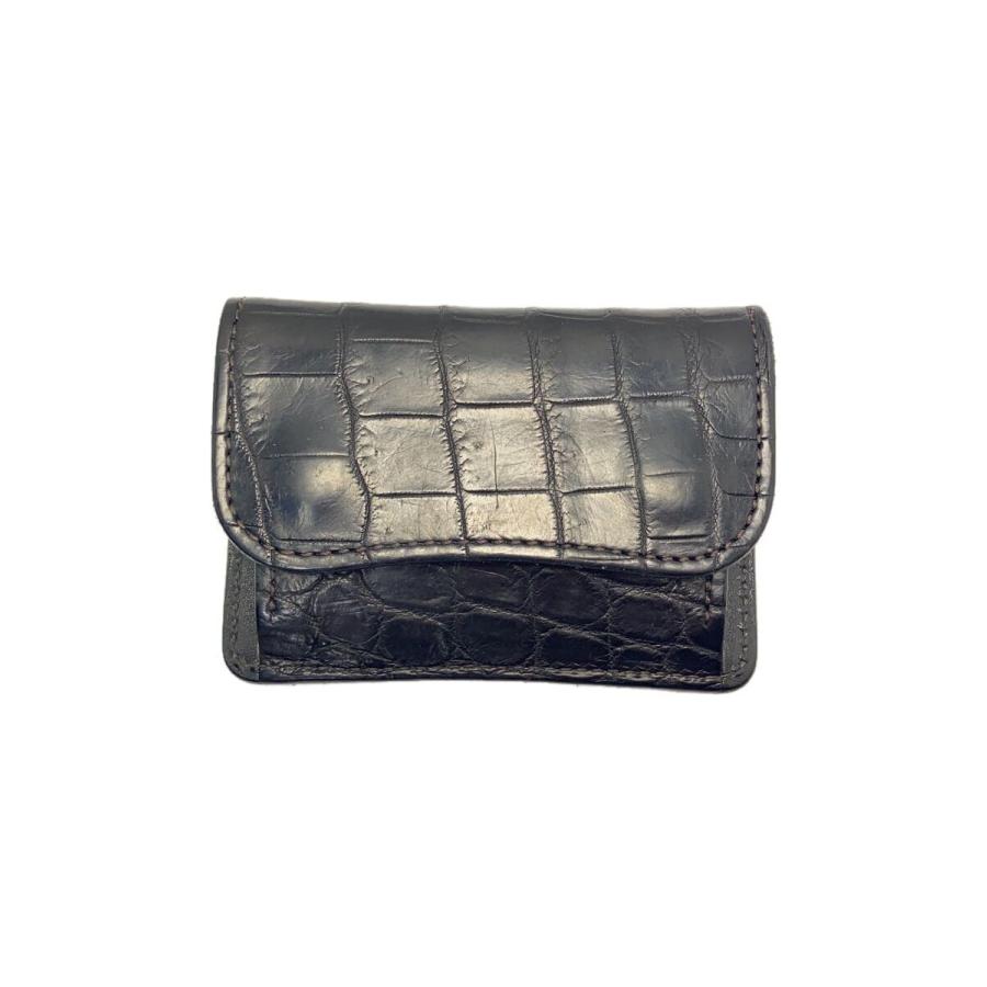 WILDTHINGS◇CROCODILE/TONGUE FP/コインケース/レザー/BLK/メンズ