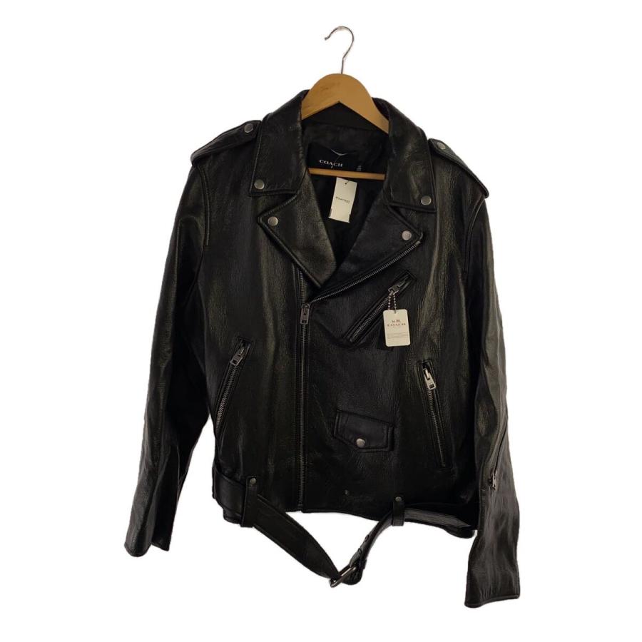 COACH / ダブルライダースジャケット/M/レザー/BLK/無地/CL359 COACH◇ダブルライダースジャケット/L/レザー/BLK/CL359 : セカンド