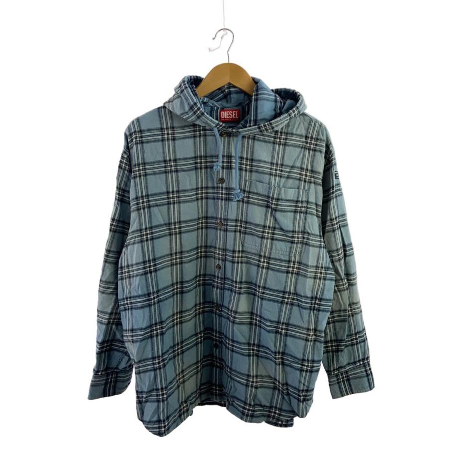 DIESEL◇S-DEWNY-HOOD/長袖シャツ/44/コットン/BLU/チェック/A12266
