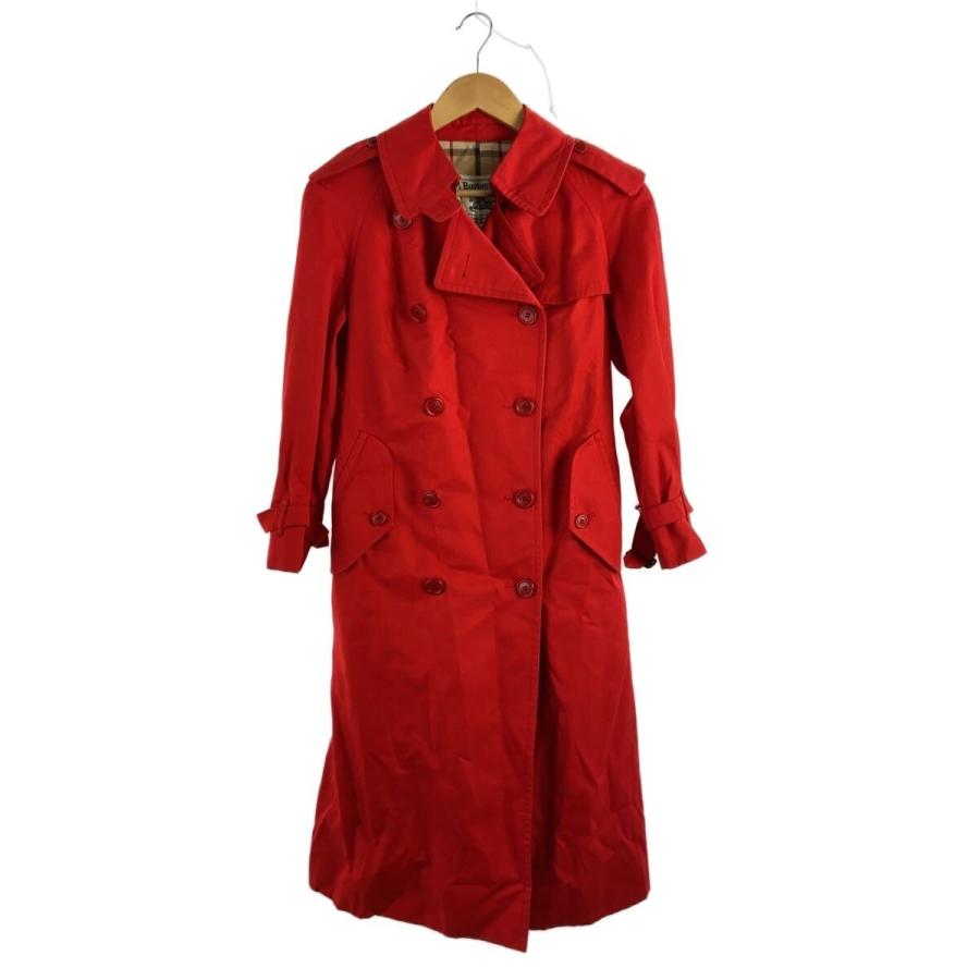 BURBERRYS◇裏ノバチェックトレンチコート/M/ポリエステル/RED/無地
