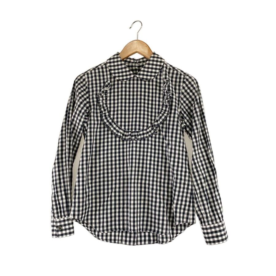 23SS コムデギャルソンガール 袖リボン付き 丸襟ブラウス COMME des GARCONS GIRL◇丸襟/長袖ブラウス/XS/コットン/WHT/チェック