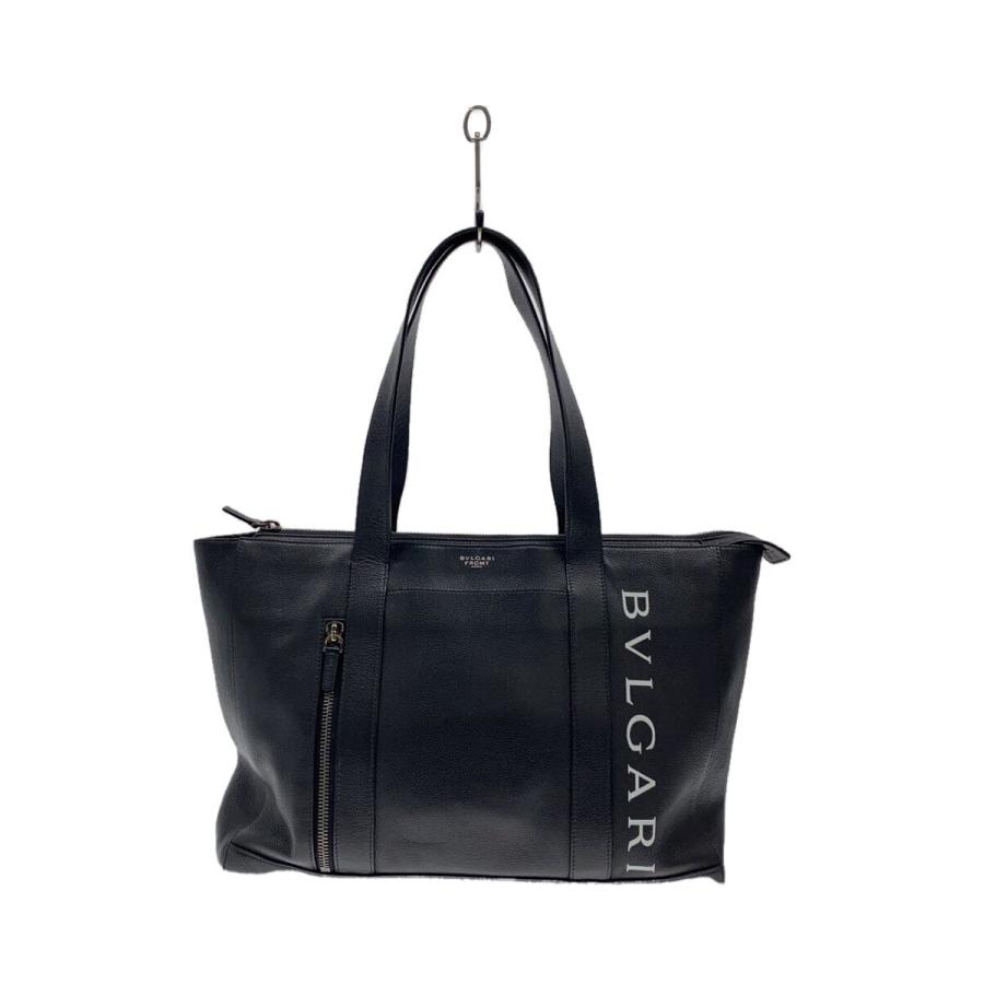BVLGARI ブラックレザートートバッグ BVLGARI◇トートバッグ/レザー/BLK/プリント : セカンドストリート