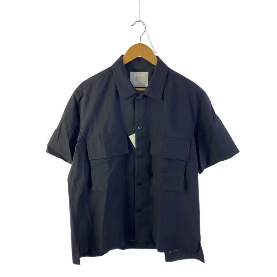 sacai◇半袖シャツ/L/ポリエステル/BLK/ストライプ/24-03342M 