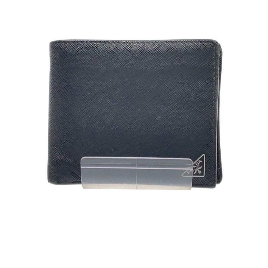 PRADA◇サフィアーノ/トライアングルロゴ/2つ折り財布/レザー/BLK/無地