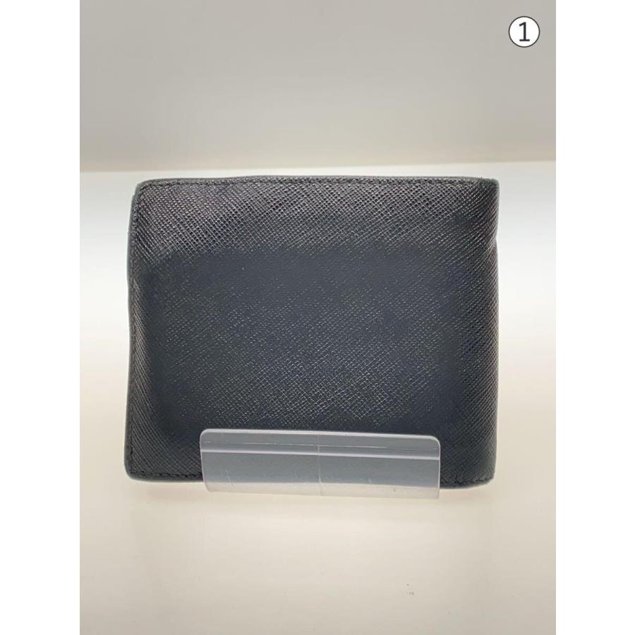 【極美品】プラダ 二つ折り財布 トライアングルロゴ サフィアーノ PRADA◇サフィアーノ/トライアングルロゴ/2つ折り財布/レザー/BLK/無地