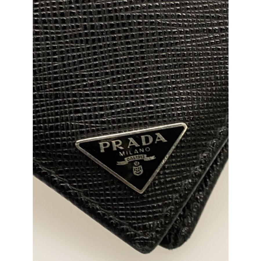 PRADA◇サフィアーノ/トライアングルロゴ/2つ折り財布/レザー/BLK/無地