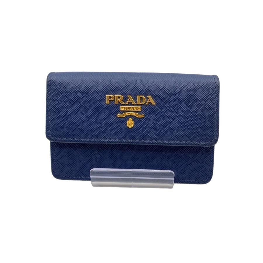 PRADA◇カードケース/レザー/BLU/無地/レディース : セカンド