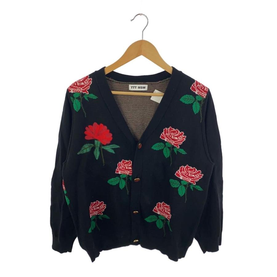 TTT_MSW◇カーディガン(厚手)/M/コットン/BLK/花柄/TTT-2022AW-KT03