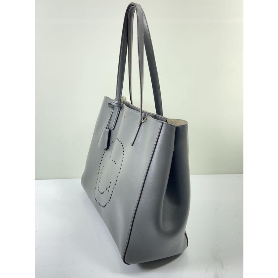 ANYA HINDMARCH◇スマイリー/レザートートバッグ/革/GRY ANYA HINDMARCH◇スマイリー/レザートートバッグ/革/GRY