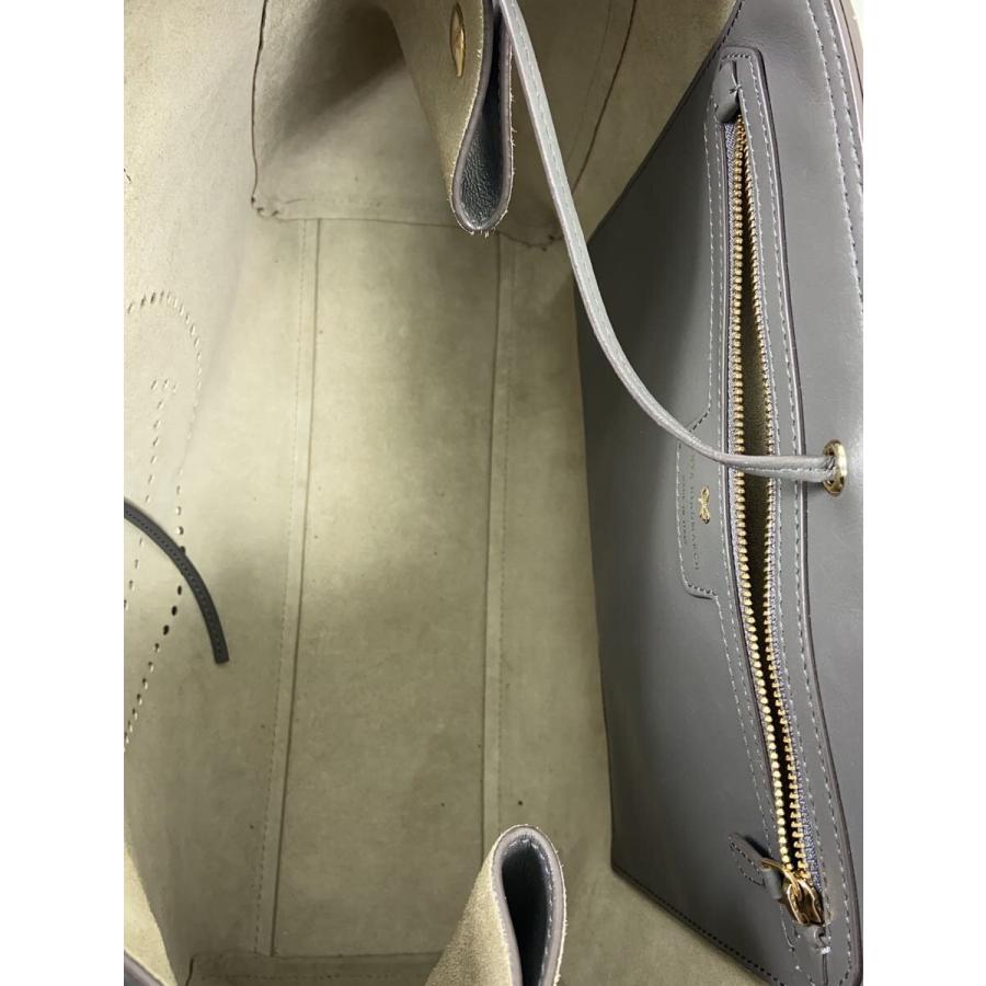 ANYA HINDMARCH◇スマイリー/レザートートバッグ/革/GRY ANYA HINDMARCH◇スマイリー/レザートートバッグ/革/GRY