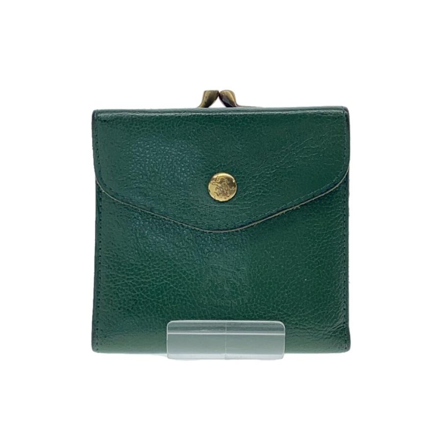 イルビゾンテ がま口 2つ折り財布 グリーン IL BISONTE◇2つ折り財布/レザー/グリーン/レディース/がま口
