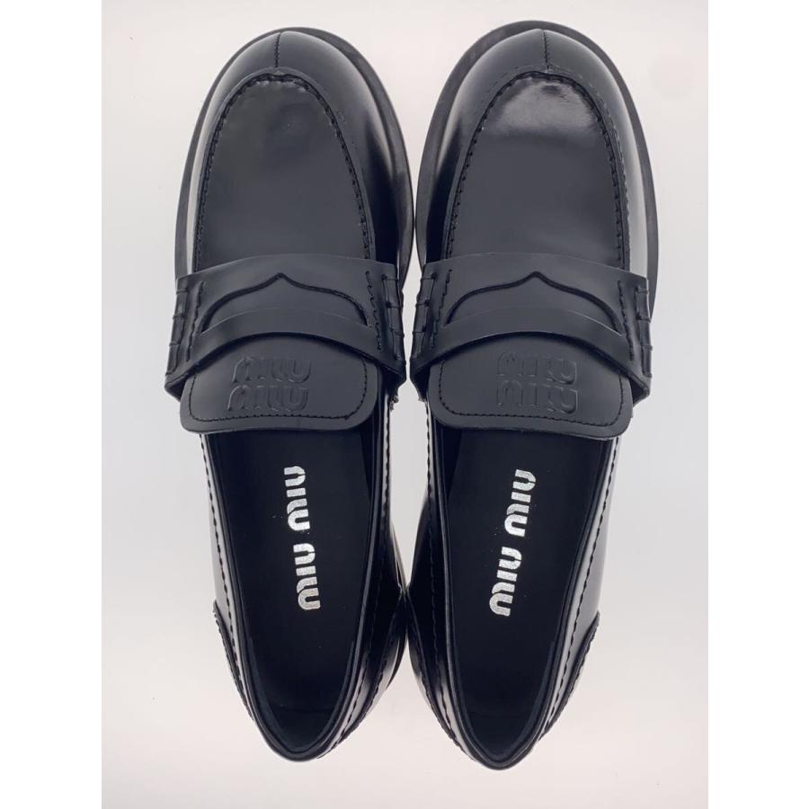 MIU MIU◇ロゴローファー/36.5/BLK/レザー// : セカンドストリート