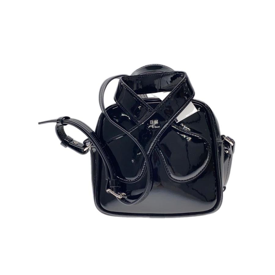 courreges クレージュ エナメル ショルダーバッグ ブラック Courreges◇ショルダーバッグ/エナメル/BLK/無地// : セカンド
