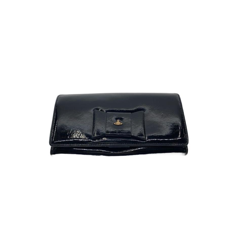 【美品】Vivienne Westwood 長財布 ブラック エナメル Vivienne Westwood◇長財布/エナメル/BLK/レディース/側面ヤブレ