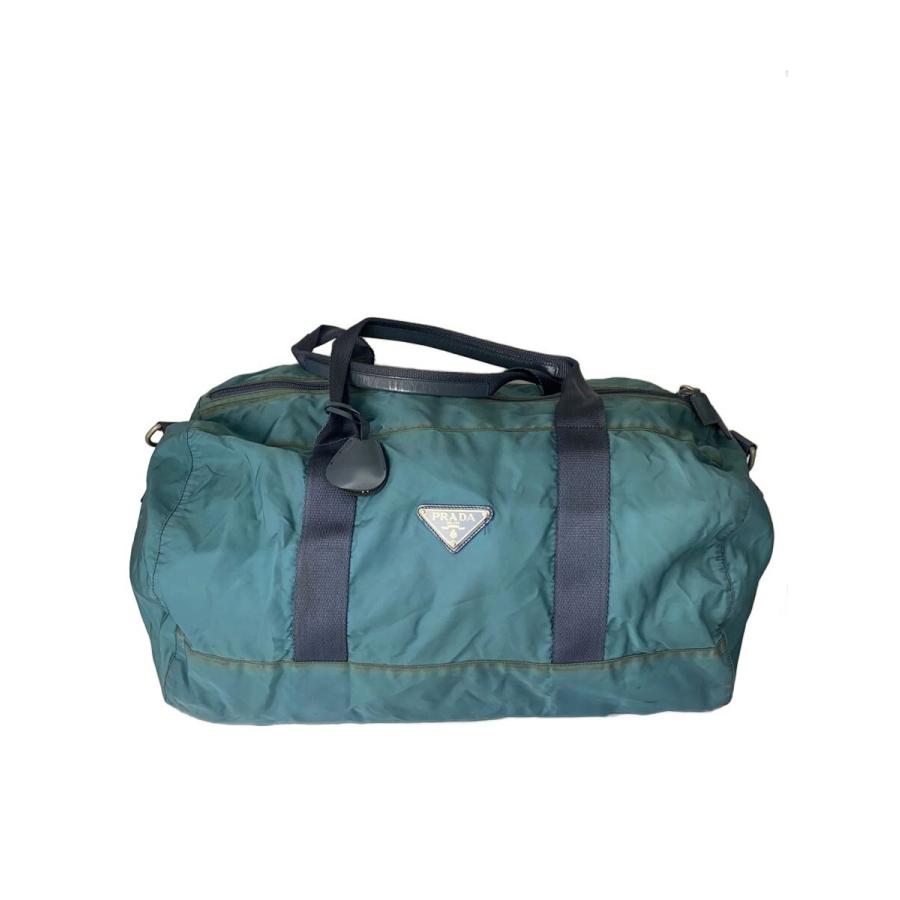 PRADA◇トライアングルロゴ/ボストンバッグ/ナイロン/BLU/無地