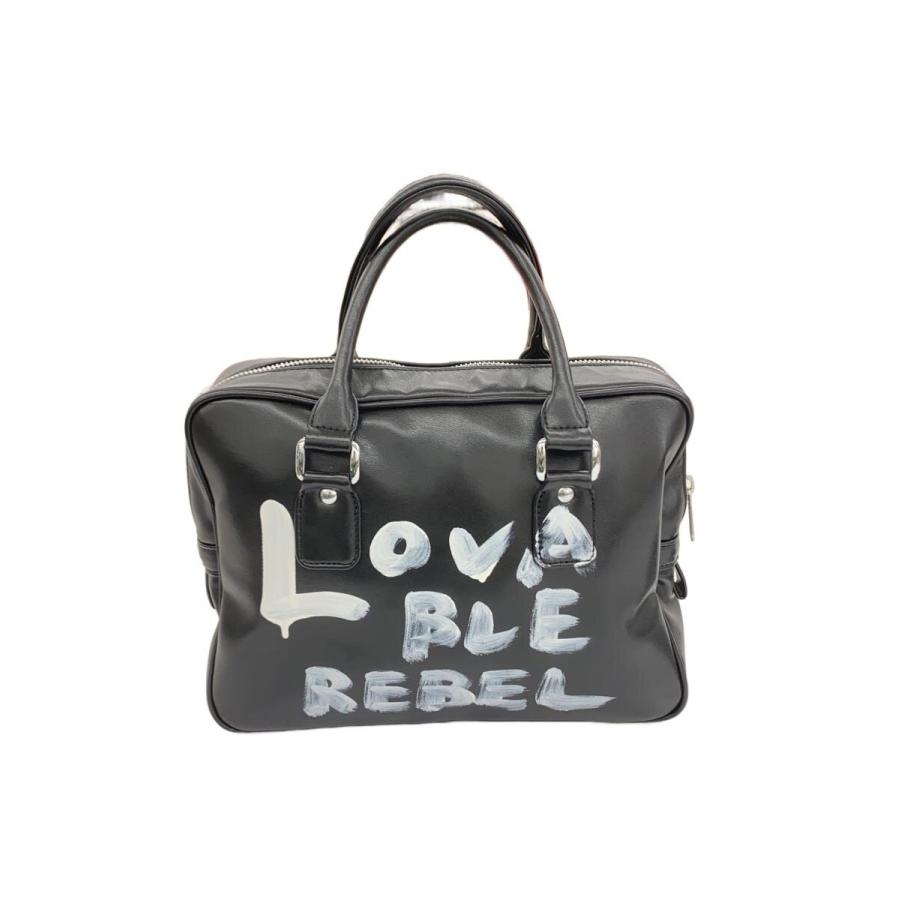 COMME des GARCONS GIRL◇メッセージペイントバッグ/レザー/BLK