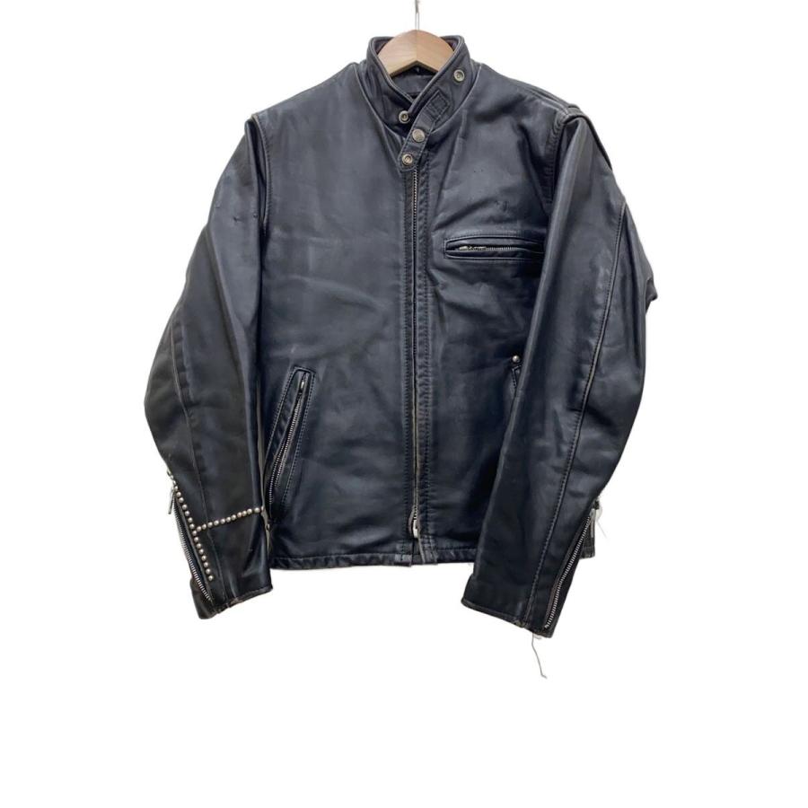 Schott◇シングルライダースジャケット/34/レザー/BLK/無地/641