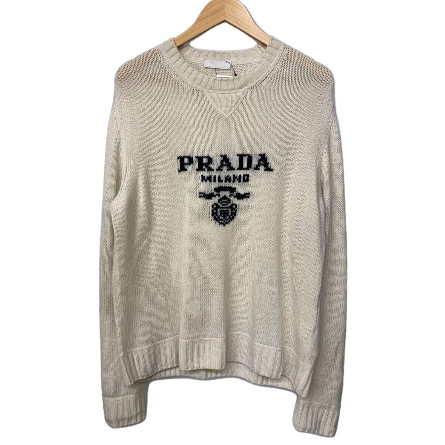 PRADA◇20AW/カシミヤ混ロゴクルーネックニット/48/ウール/WHT/UMB223
