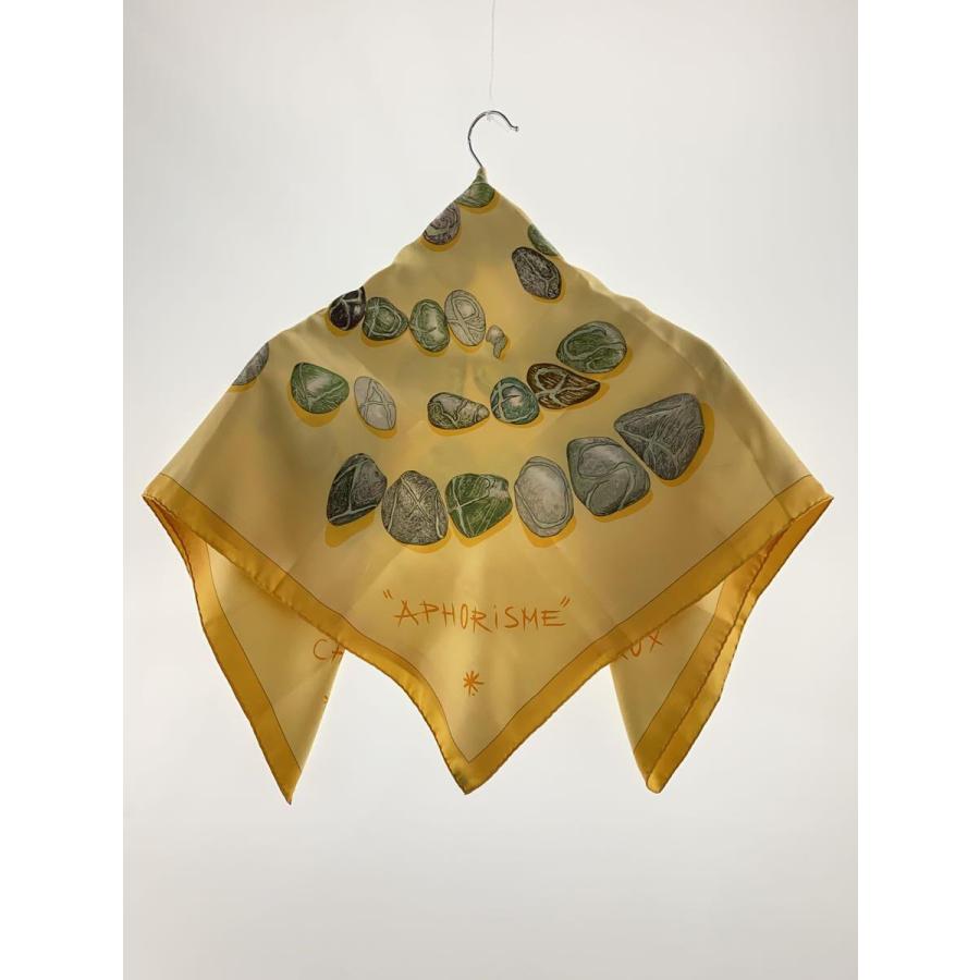 HERMES◇スカーフ/シルク/YLW/総柄/レディース/シミ有