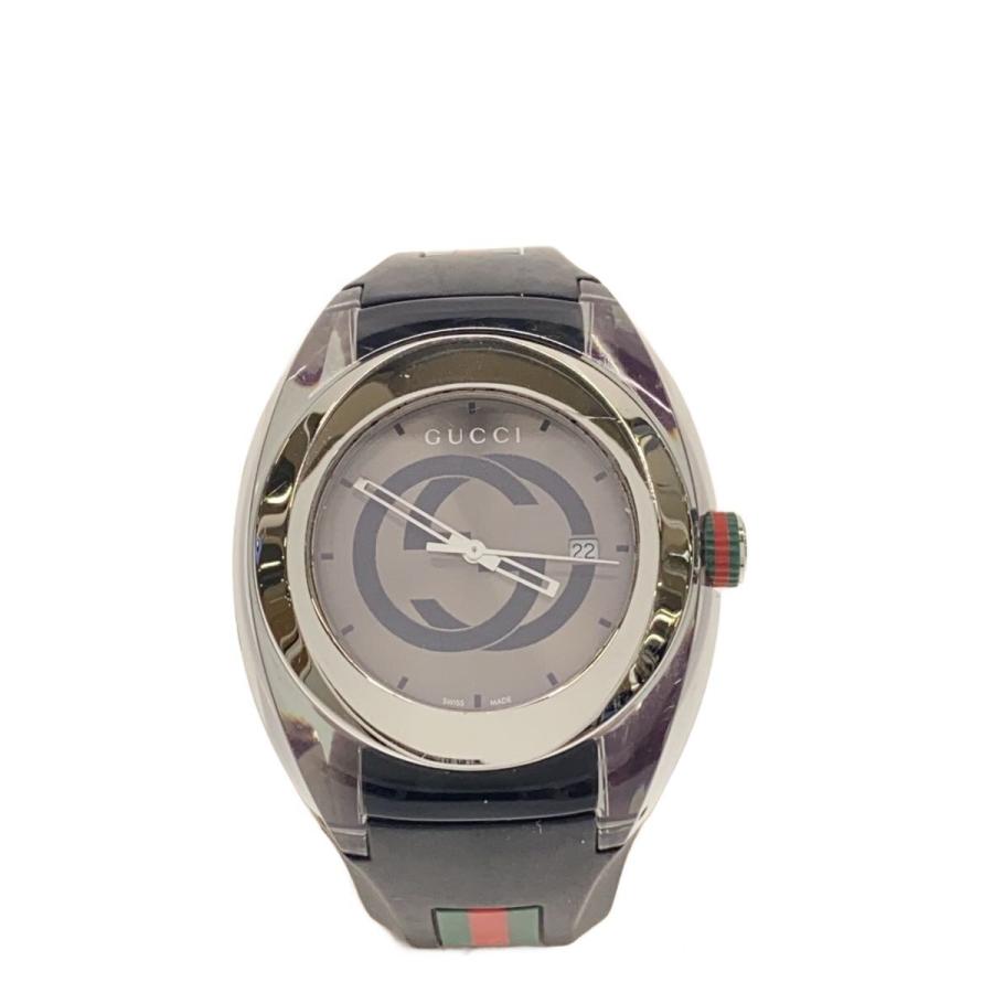 GUCCI◇クォーツ腕時計/アナログ/ラバー/SLV/BLK/137.1// : セカンド