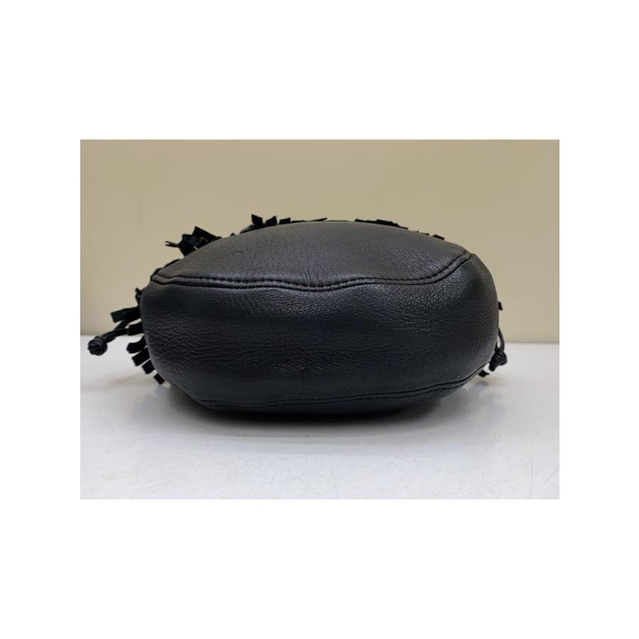 Aeta◇フリンジ巾着ショルダーバック/ショルダーバッグ/レザー/BLK