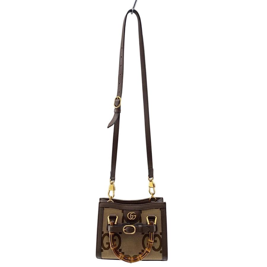 GUCCI◇ミニ・トップハンドルバッグ_ダイアナ_ジャンボGG/キャンバス 