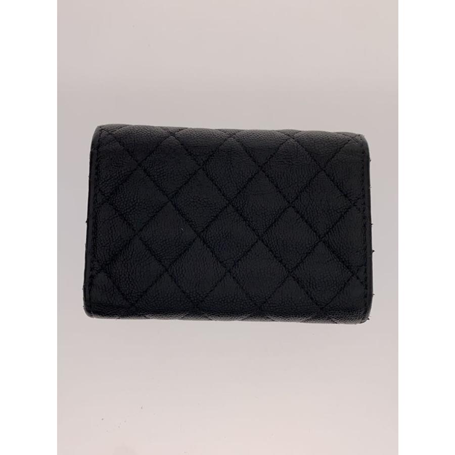 CHANEL◇3ツ折サイフ_ボーイシャネル_キャビアスキン_BEG/牛革/BLK