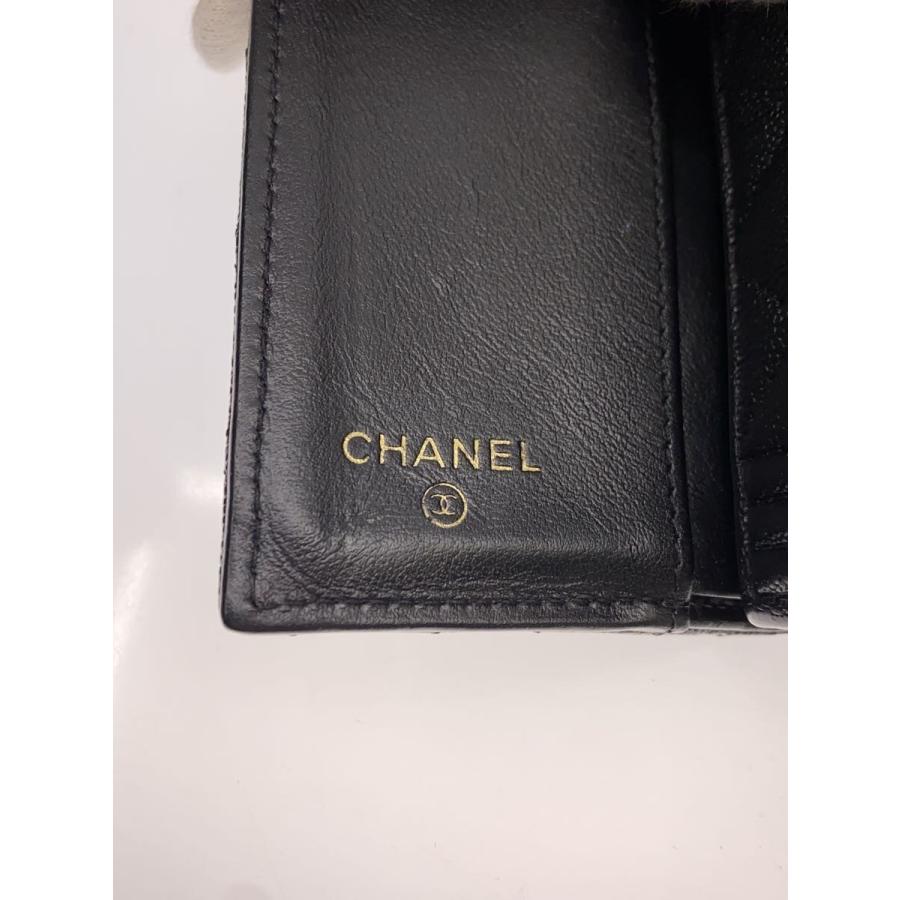 CHANEL◇3ツ折サイフ_ボーイシャネル_キャビアスキン_BEG/牛革/BLK