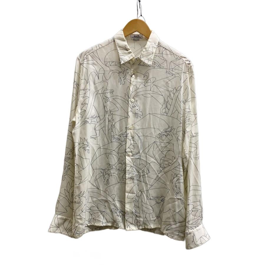 HERMES◇長袖シャツ/--/シルク/WHT/総柄// : セカンドストリートYahoo 
