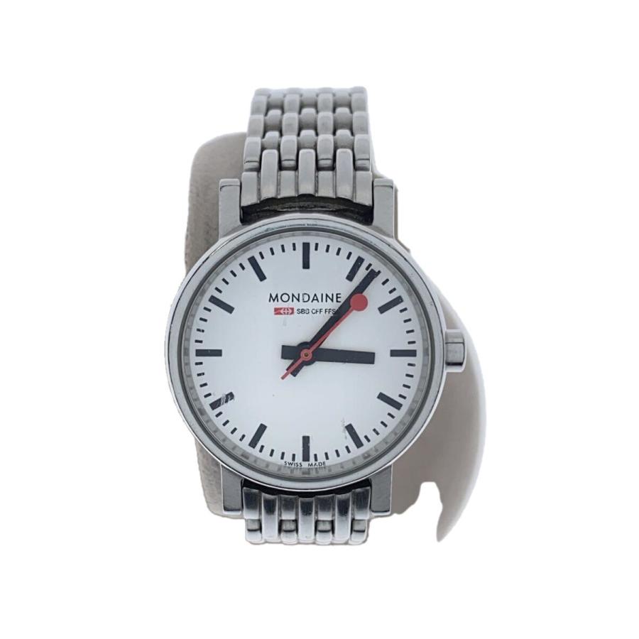 MONDAINE　クォーツ　デイデイト MONDAINE◇クォーツ腕時計/アナログ/ステンレス/WHT/SLV/電池
