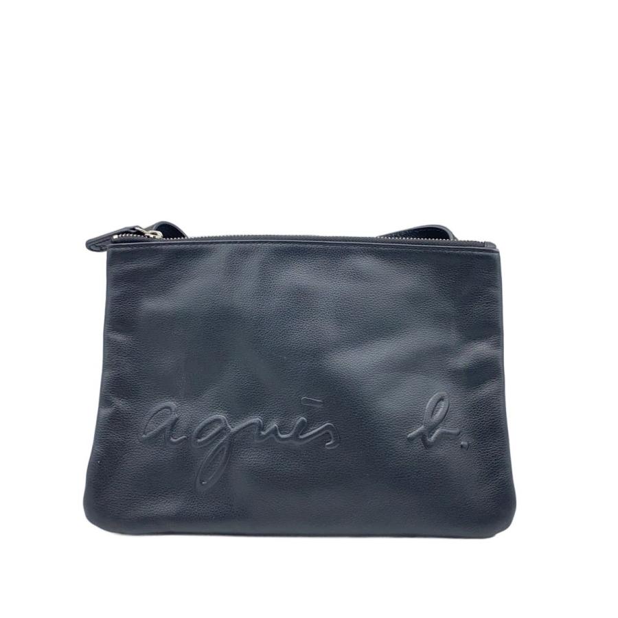 ◆アニエスベー◆ショルダーバッグ エンボスロゴ レザー 黒 サコッシュ agnes b.◇ショルダーバッグ/レザー/ブラック/エンボスロゴ/サコッシュ