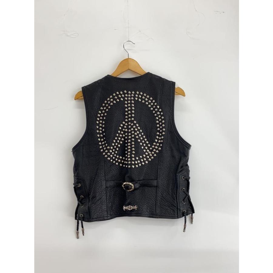 A&G◆スタッズレザーベスト/ピースマーク/S/レザー/BLK/MADE IN USA//の画像