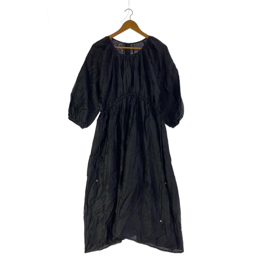 BUNON/バックボタンドレス/長袖ワンピース/L/シルク/BLK