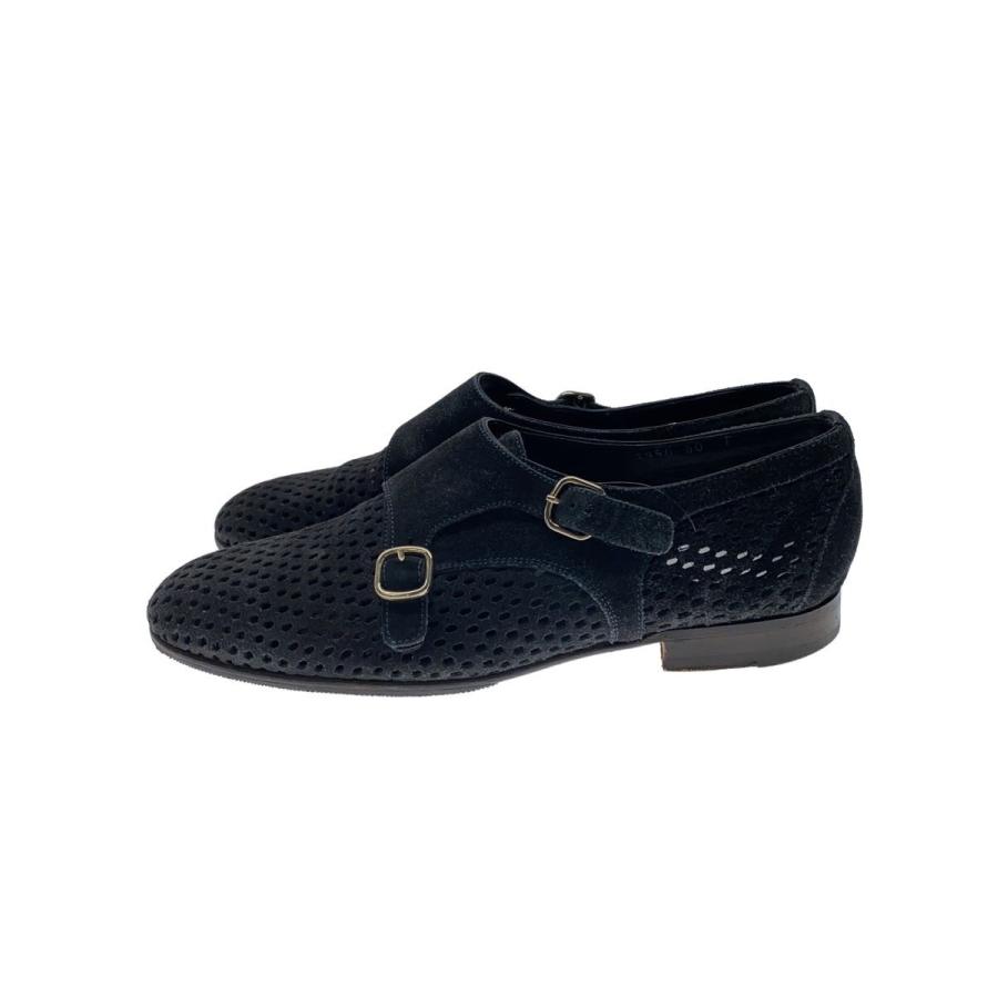 Santoni◇ダブルモンクメッシュシューズ/UK7/BLK/スウェード/13950