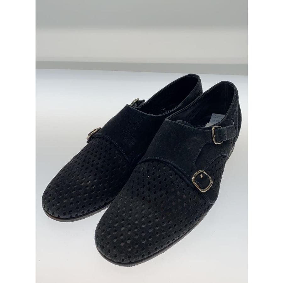 Santoni◇ダブルモンクメッシュシューズ/UK7/BLK/スウェード/13950