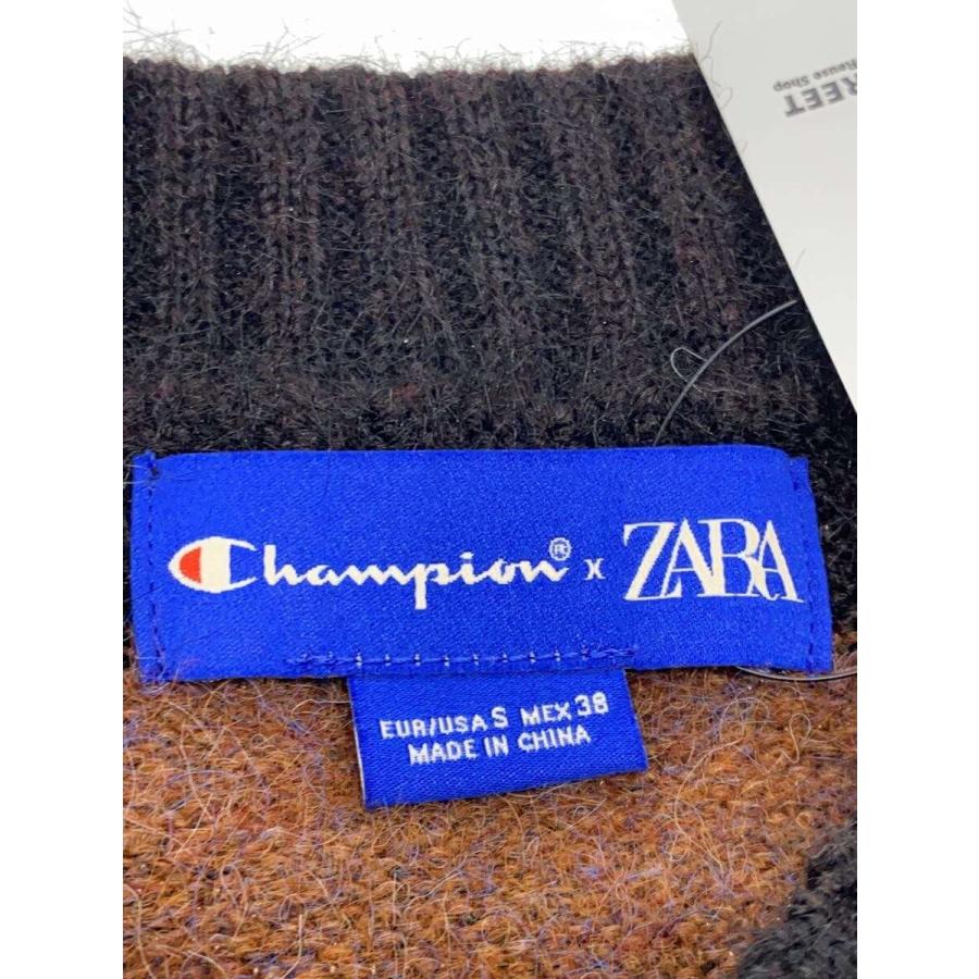 ZARA◆×Champion/ニット・セーター(薄手)/S/ポリエステル/BRW/ボーダー/3920/087/717