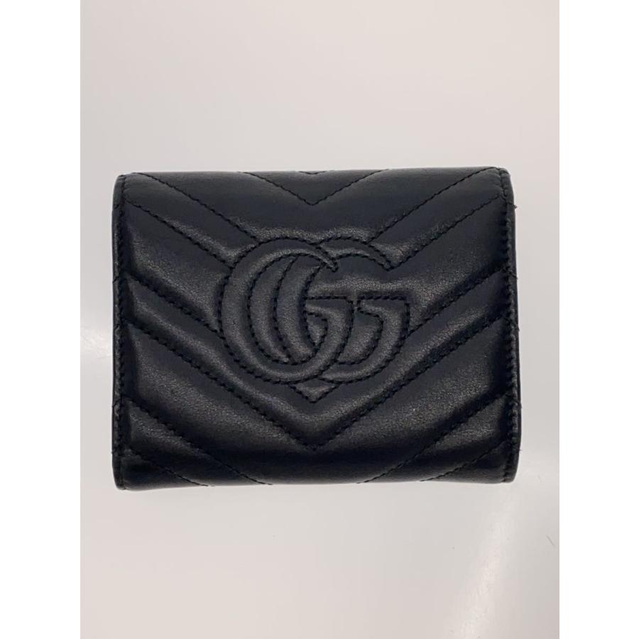 GUCCI◇3つ折り財布_GGマーモント/レザー/BLK/レディース : セカンド