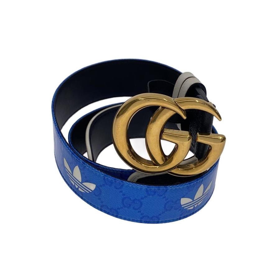 GUCCI◇×ADIDAS/GGバックルベルト/85・34/BLU/総柄/メンズ/406831