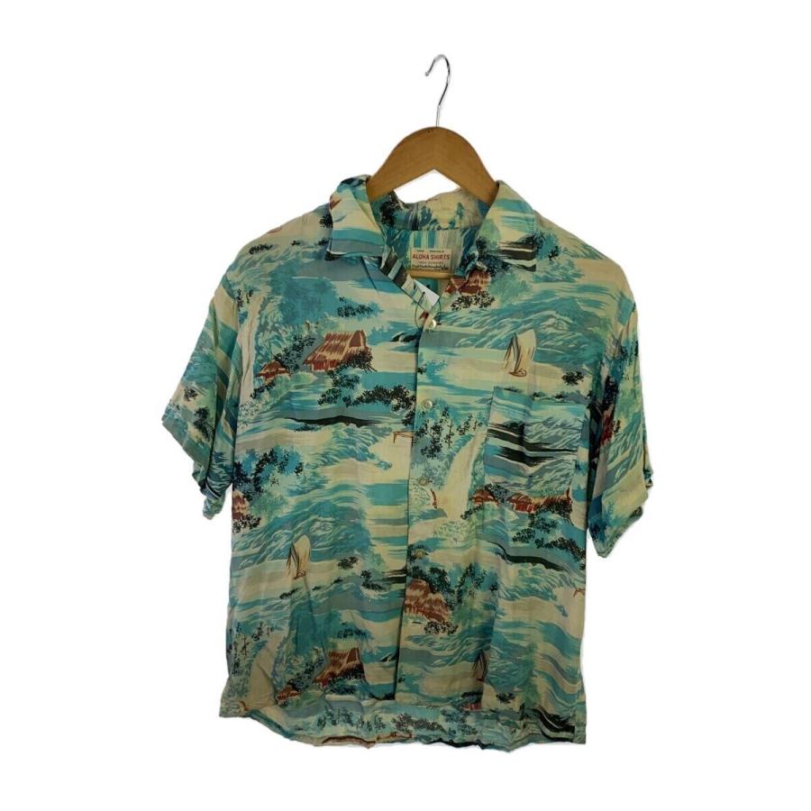 60s/ALOHA SHIRTS/アロハシャツ/襟芯/日本製/L/レーヨン/BLU