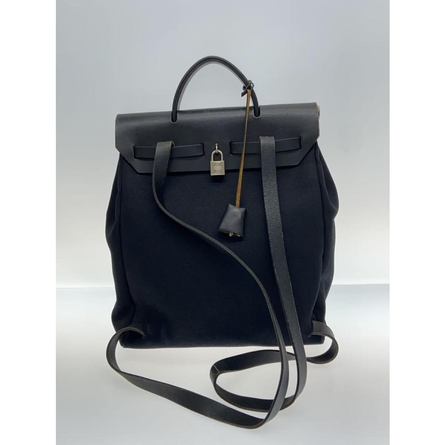 HERMES◇トートバッグ/キャンバス/BLK/無地/エールバッグ/アドPM