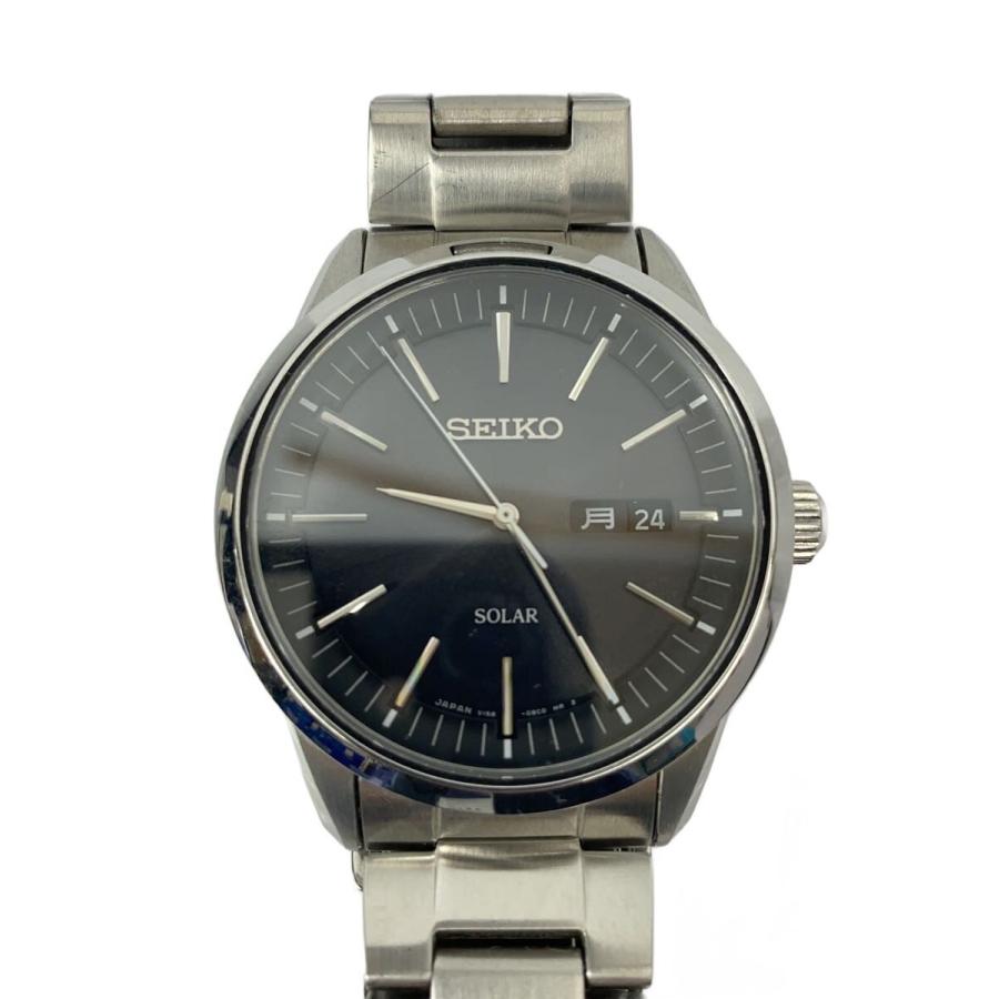 SEIKO◇ソーラー腕時計/アナログ/ステンレス/BLK/SLV/SS/SBPX063