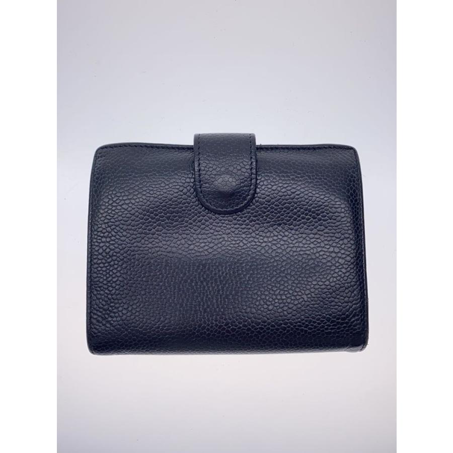 【美品】CHANEL キャビアスキン ココマーク 二つ折り財布 ブラック CHANEL◇キャビアスキン/ココマーク/2つ折り財布/レザー/ブラック