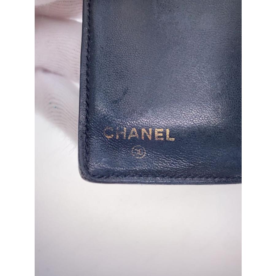 CHANEL◇キャビアスキン/ココマーク/2つ折り財布/レザー/ブラック
