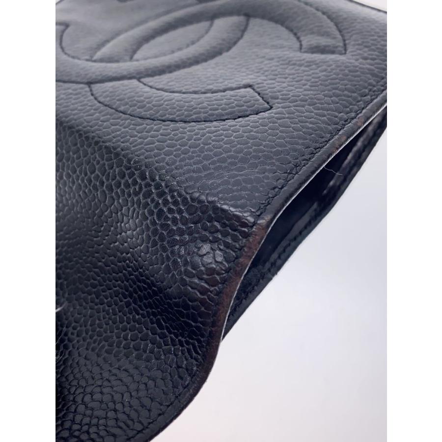 CHANEL キャビアスキン ココマーク ブラックレザー 二つ折り財布 CHANEL◇キャビアスキン/ココマーク/2つ折り財布/レザー/ブラック