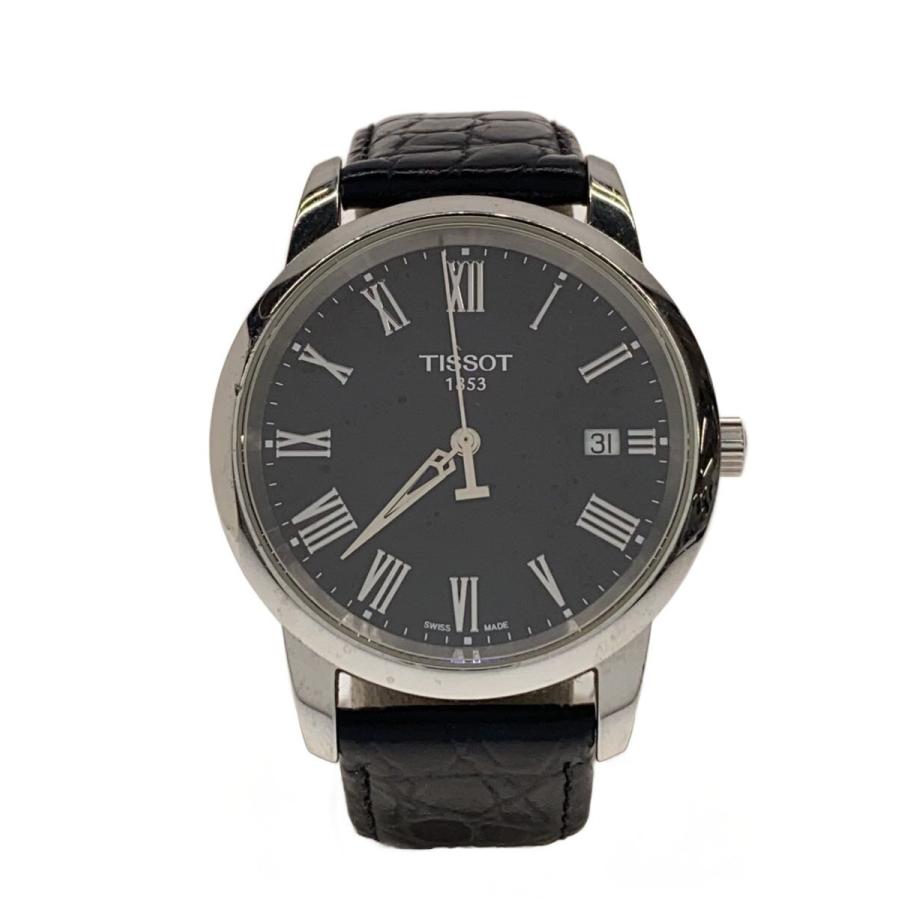 TISSOT◇クォーツ腕時計/アナログ/レザー/BLK/BLK/SS/T033410